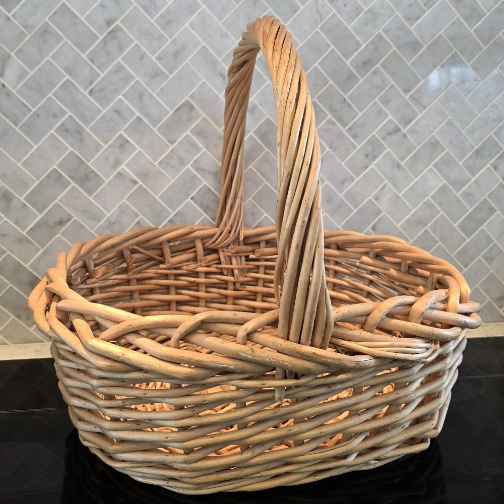 Extra Large Boho Cottage Wicker Basket with Handle